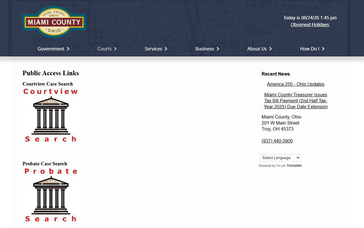 Miami County public access page for court records after jail arrest