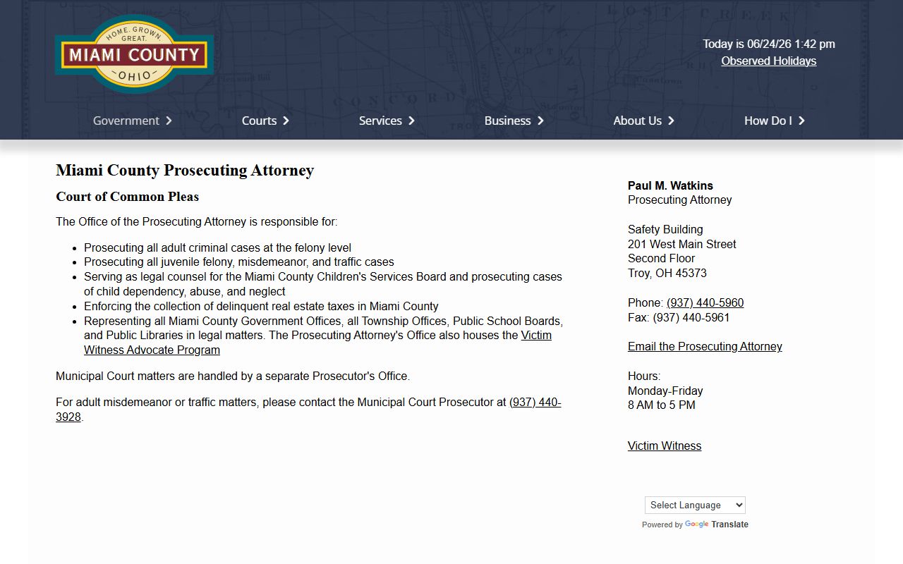 Miami County prosecutor contact page for court records after arrest